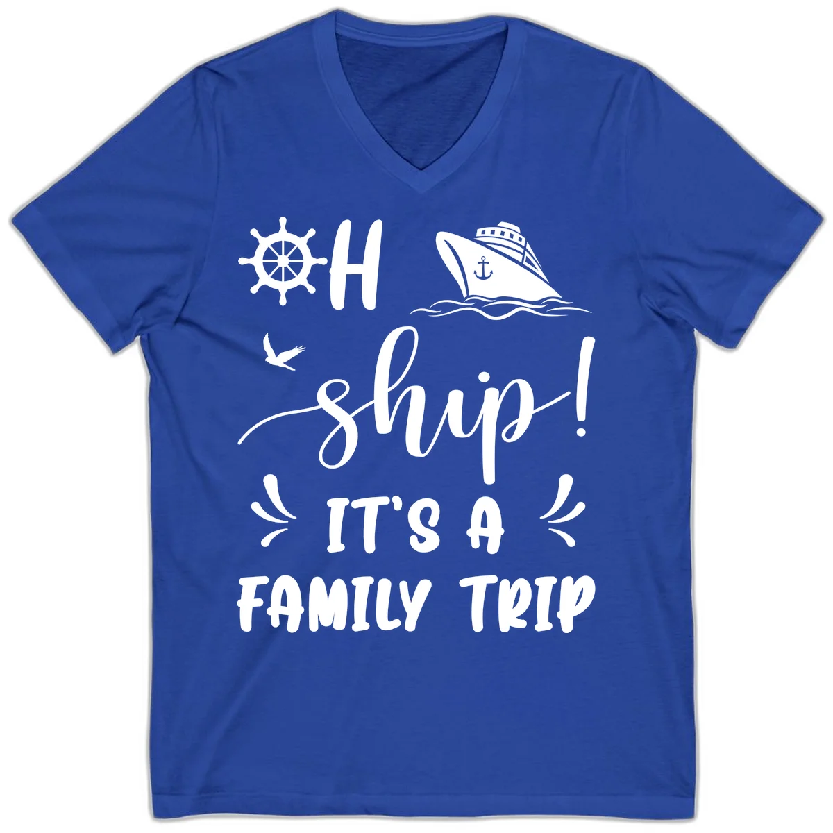 Ahoy Ship It's A Family Trip V-Neck in True Royal