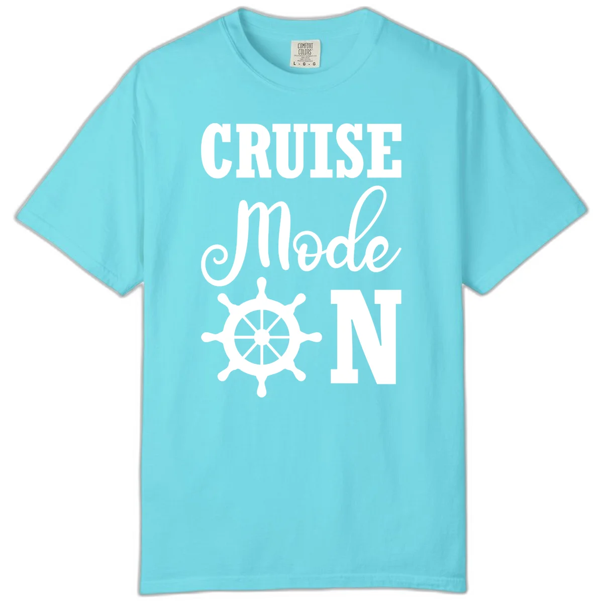 Cruise Mode Ship Wheel Comfort Colors Tee in Lagoon Blue