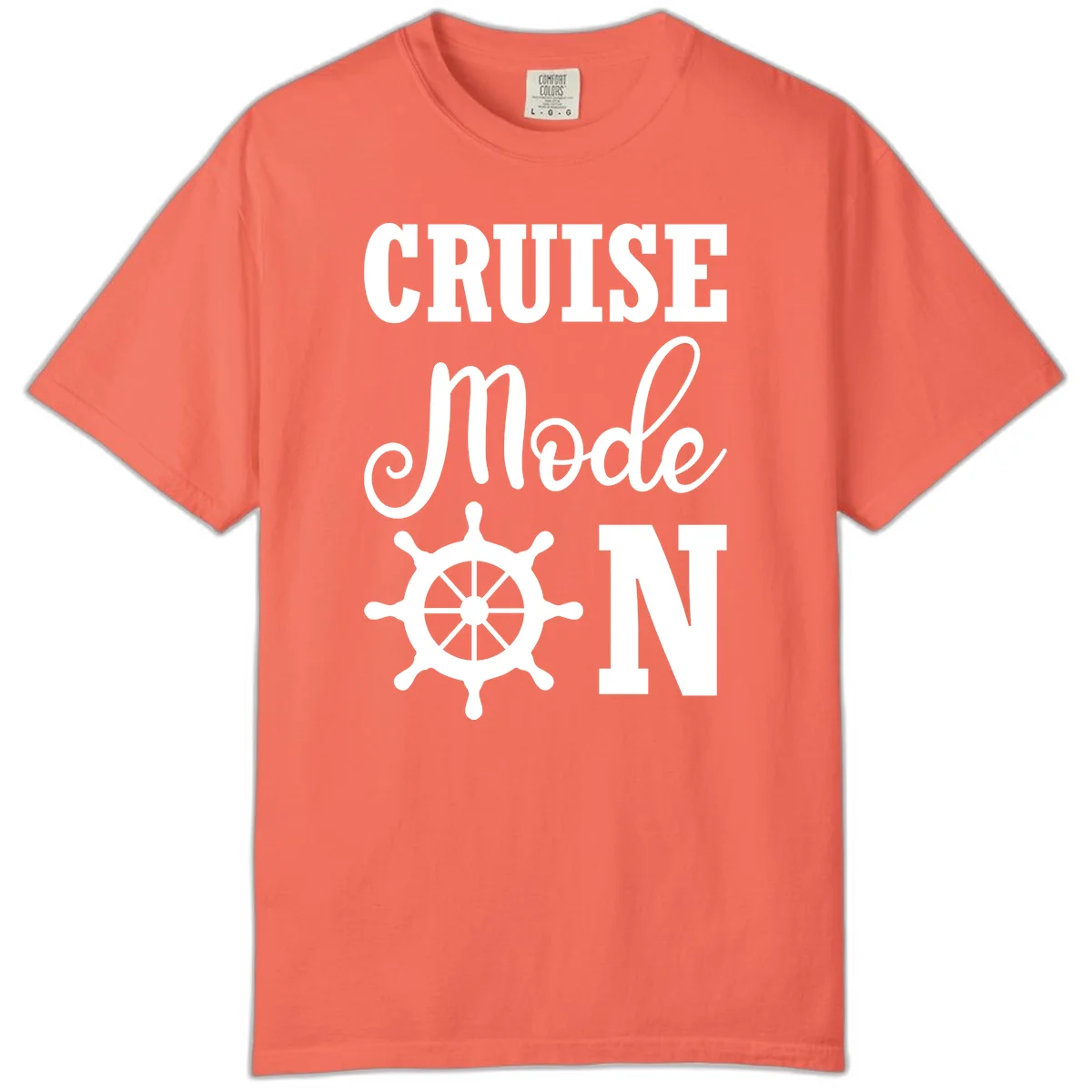 Cruise Mode Ship Wheel Comfort Colors Tee in Bright Salmon