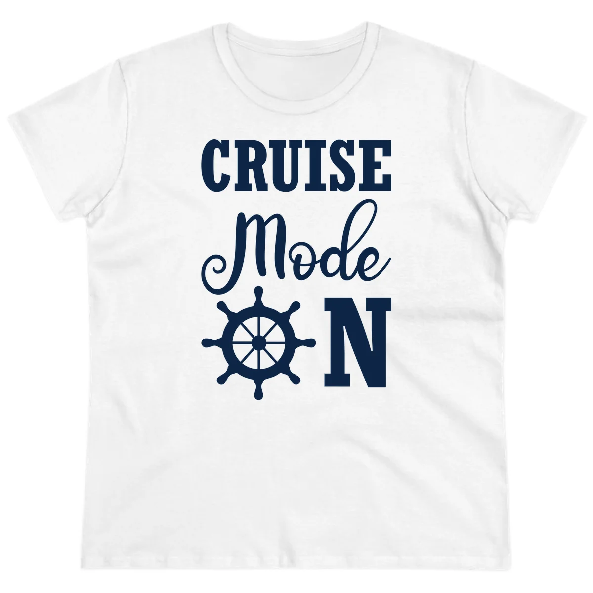 Cruise Mode Ship Wheel Ladies Vacation Tee in White