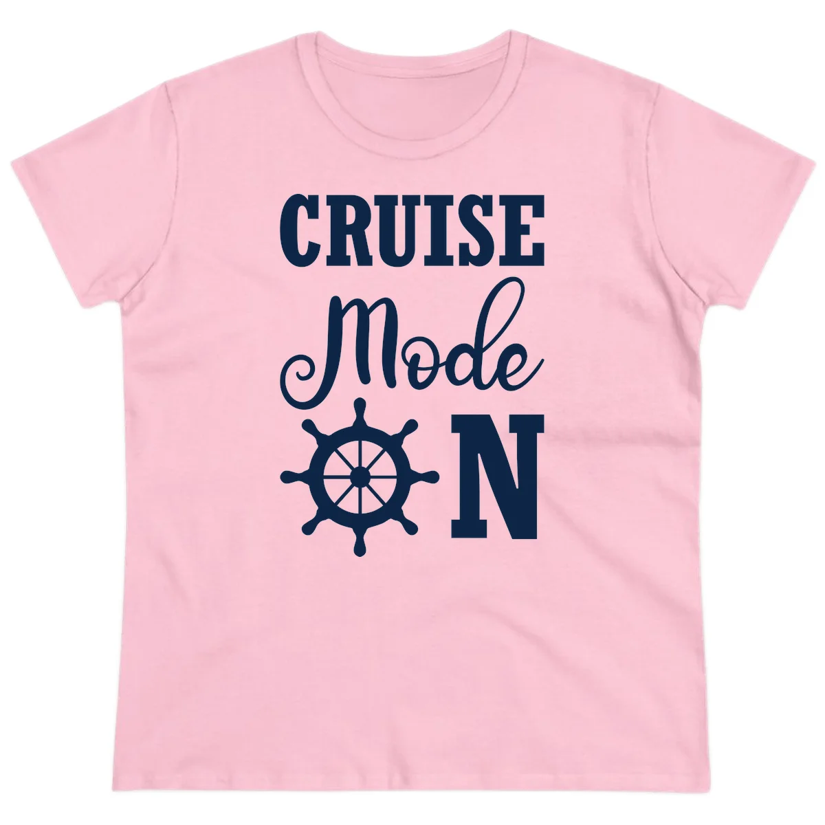 Cruise Mode Ship Wheel Ladies Vacation Tee in Light Pink