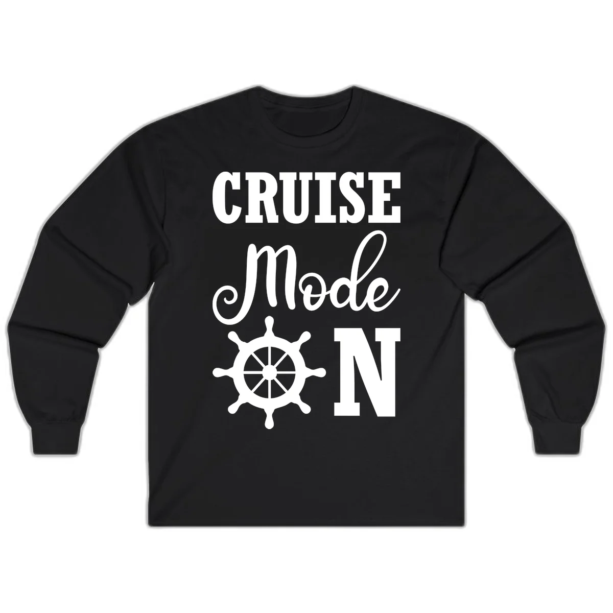Cruise Mode Ship Wheel Nautical Long Sleeve Tee in Black