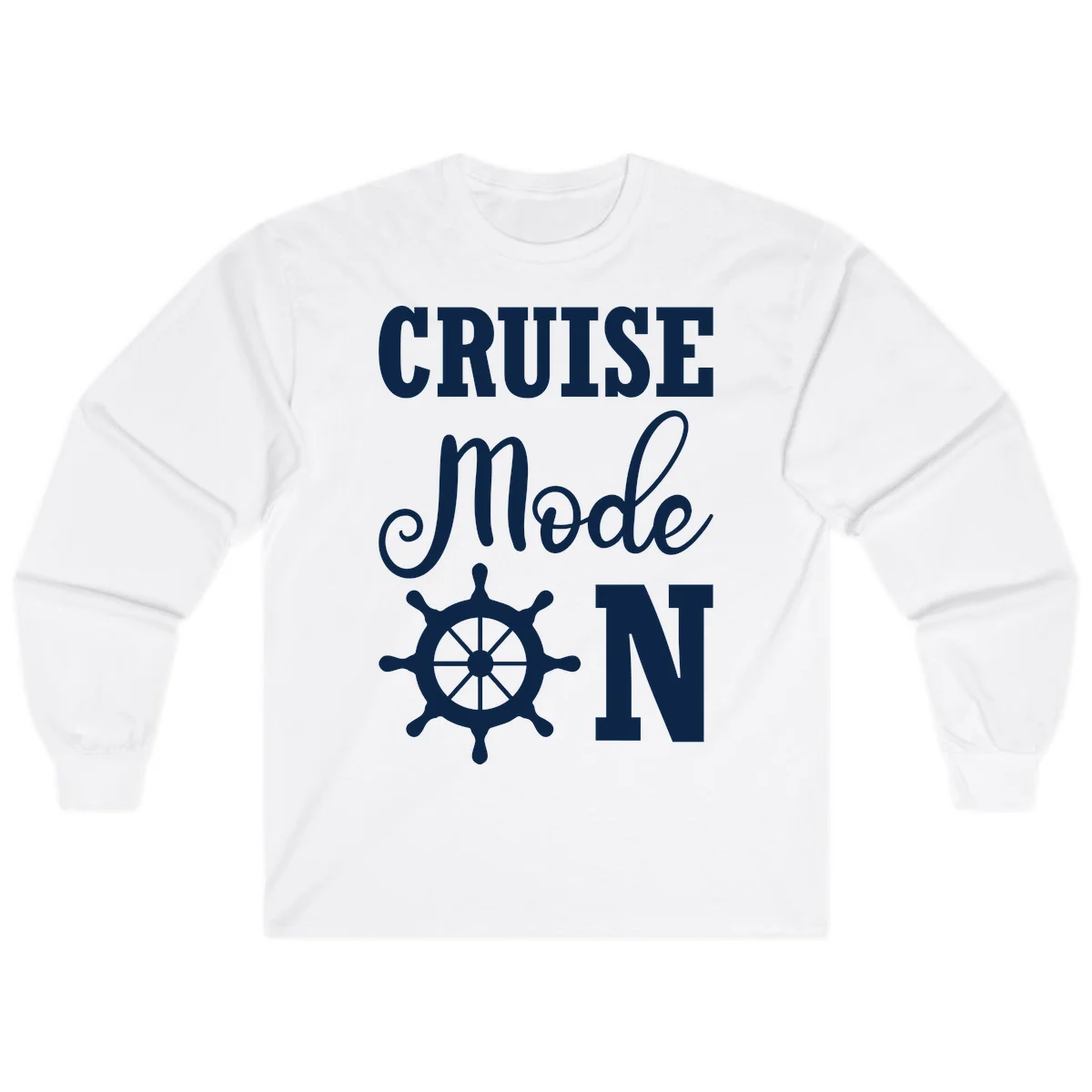 Cruise Mode Ship Wheel Nautical Long Sleeve Tee in White