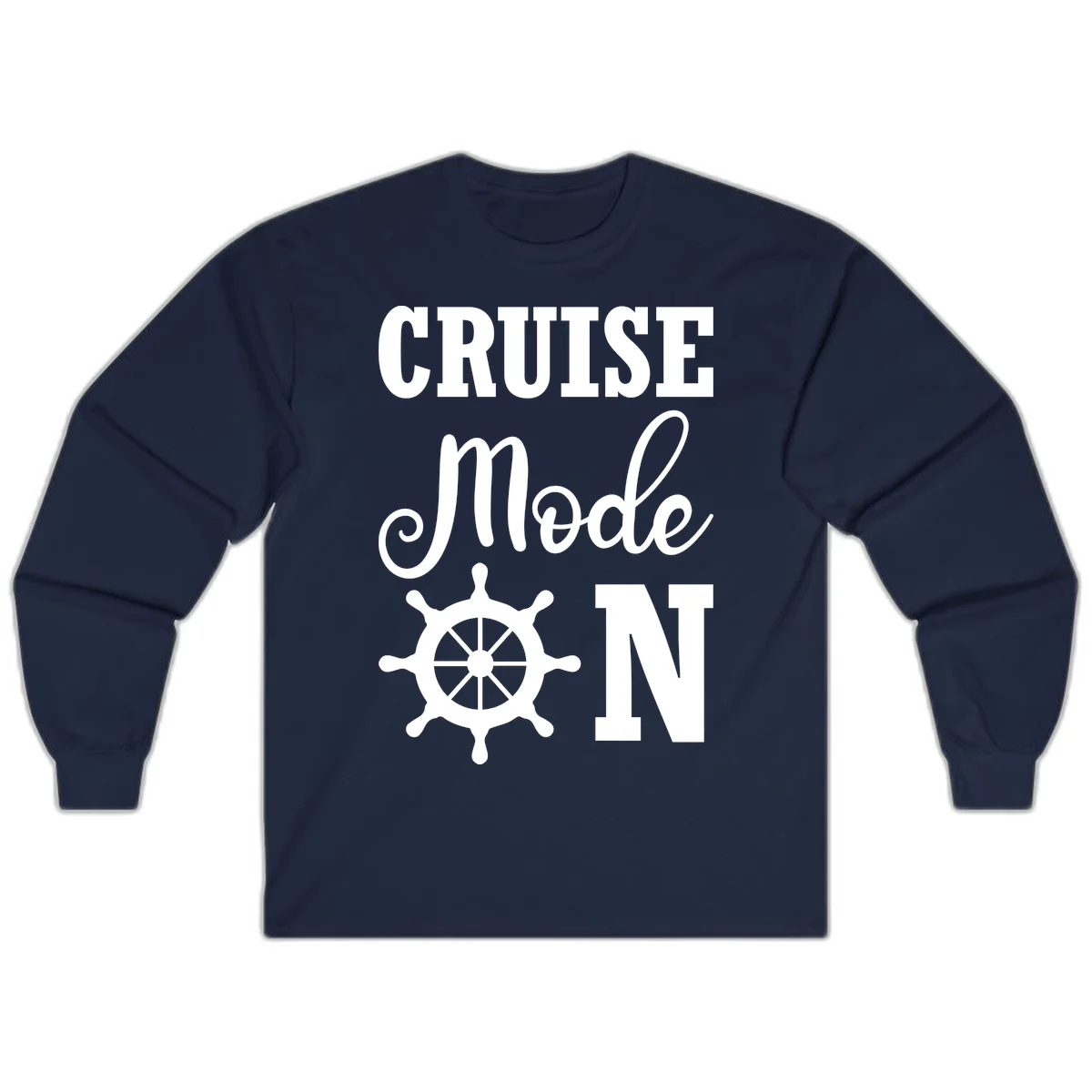 Cruise Mode Ship Wheel Nautical Long Sleeve Tee in Navy