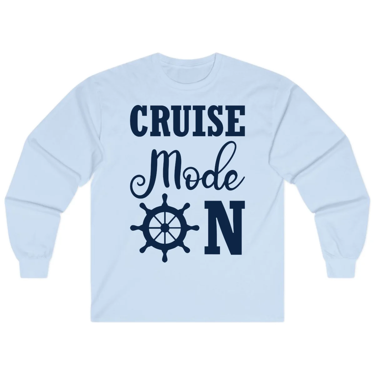 Cruise Mode Ship Wheel Nautical Long Sleeve Tee in Light Blue