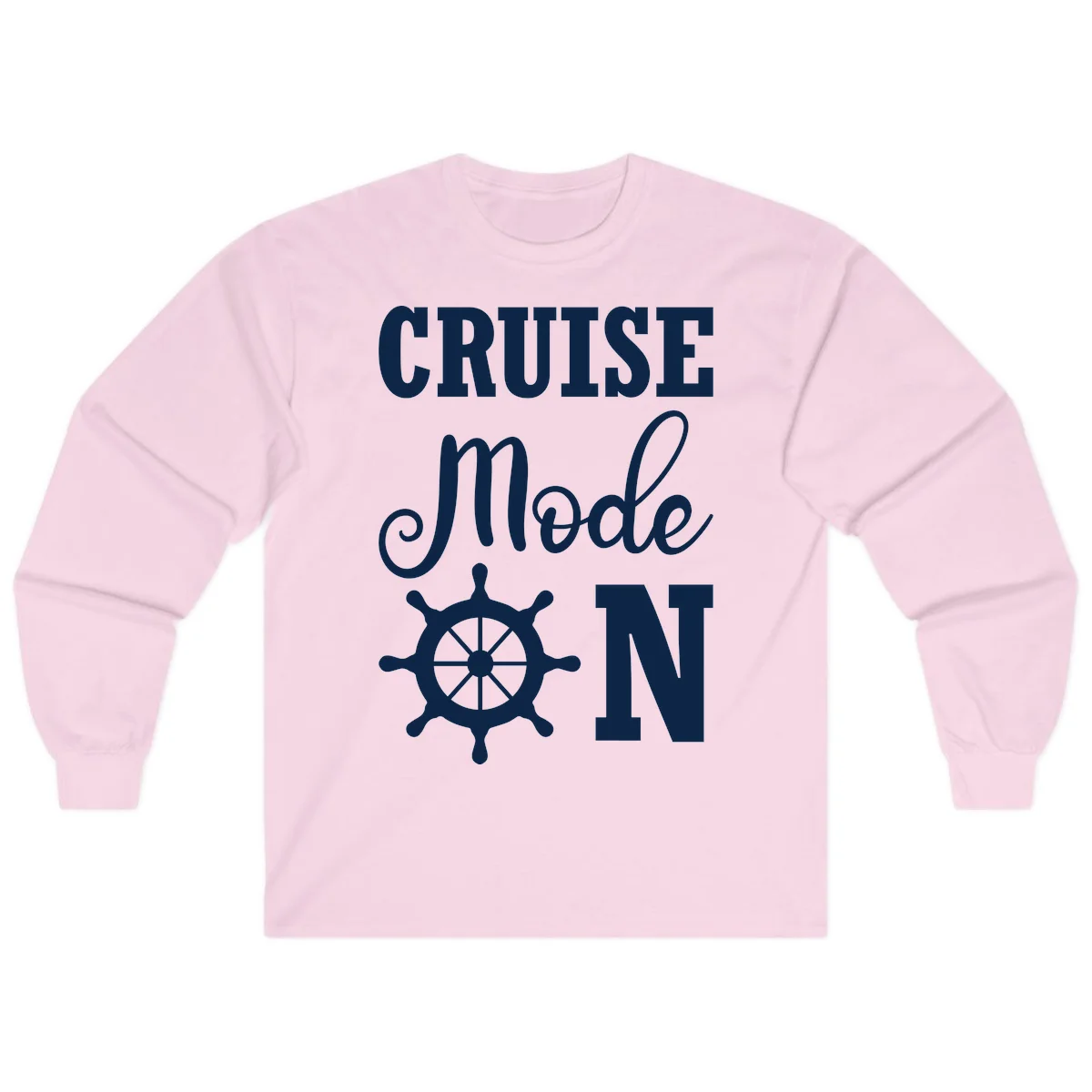 Cruise Mode Ship Wheel Nautical Long Sleeve Tee in Light Pink