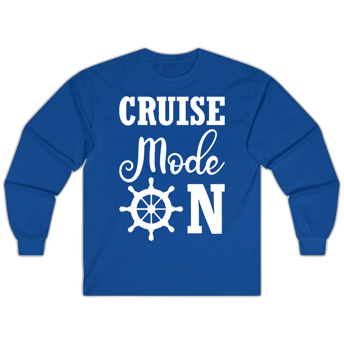 Cruise Mode Ship Wheel Nautical Long Sleeve Tee in Royal
