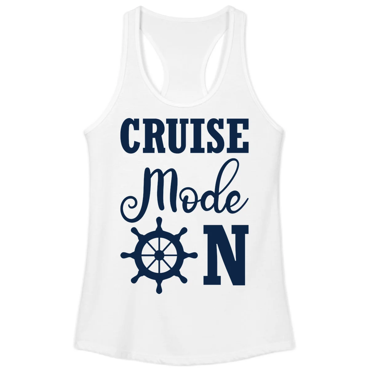 Cruise Mode Ship Wheel Ladies Racerback Tank in White