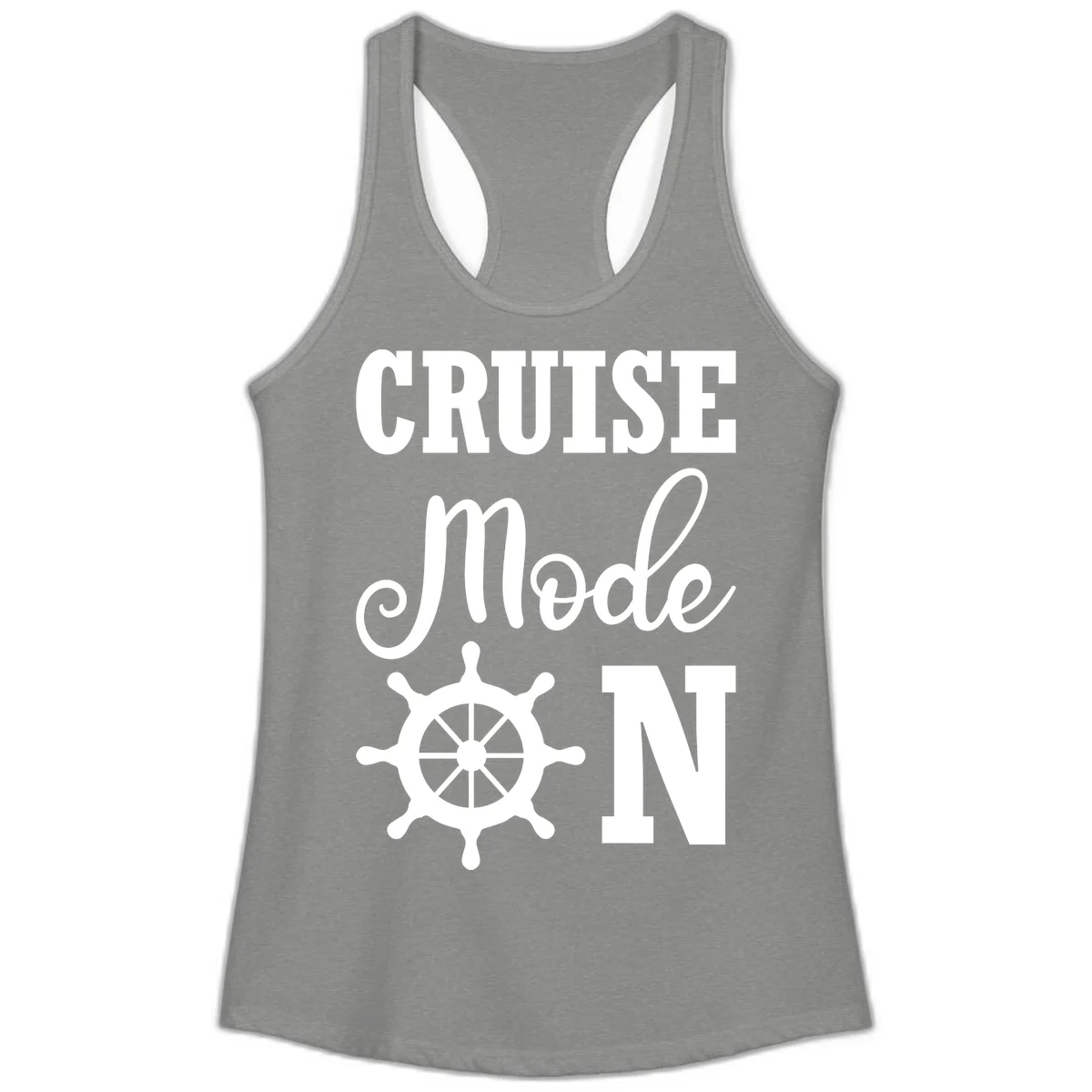 Cruise Mode Ship Wheel Ladies Racerback Tank in Heather Grey