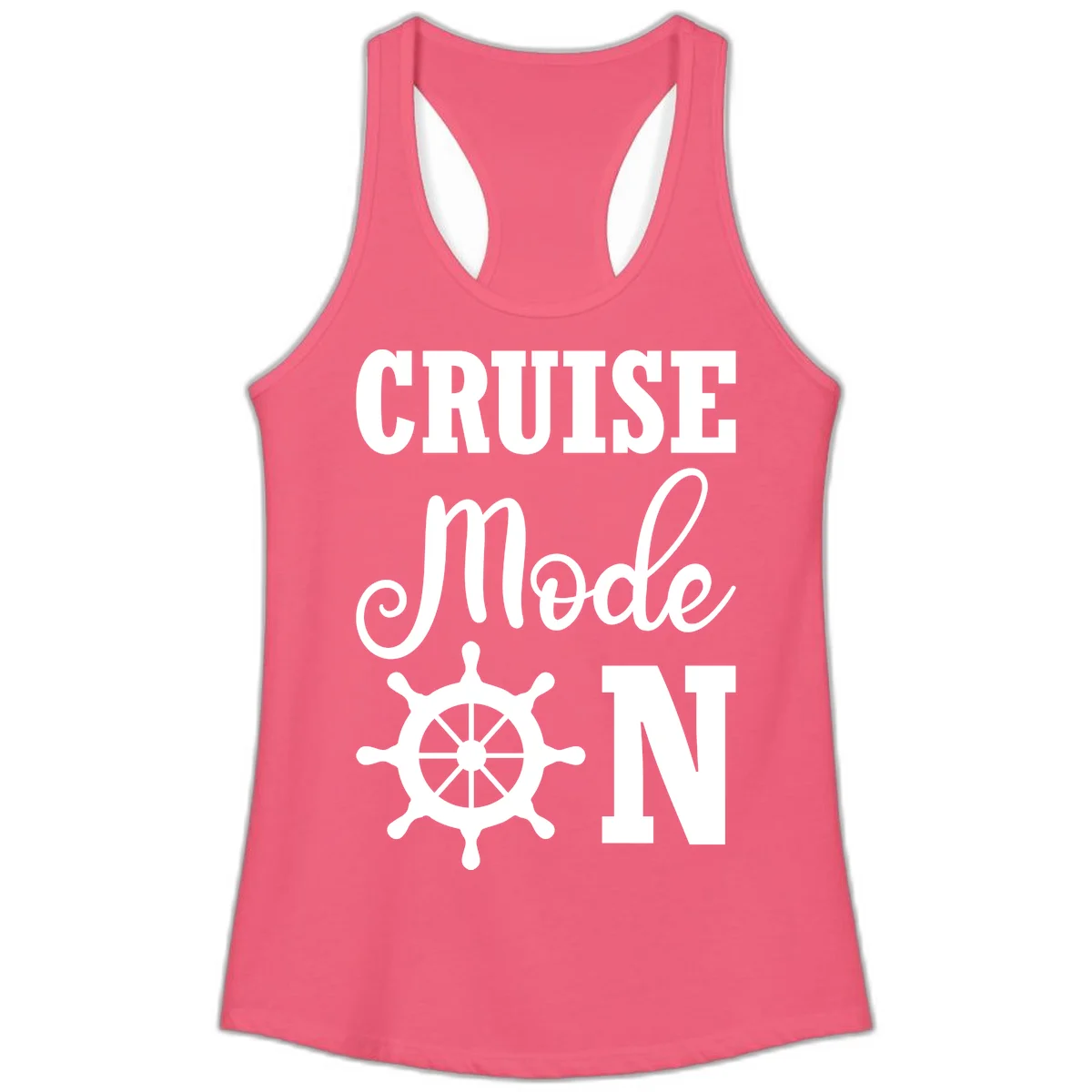 Cruise Mode Ship Wheel Ladies Racerback Tank in Hot Pink