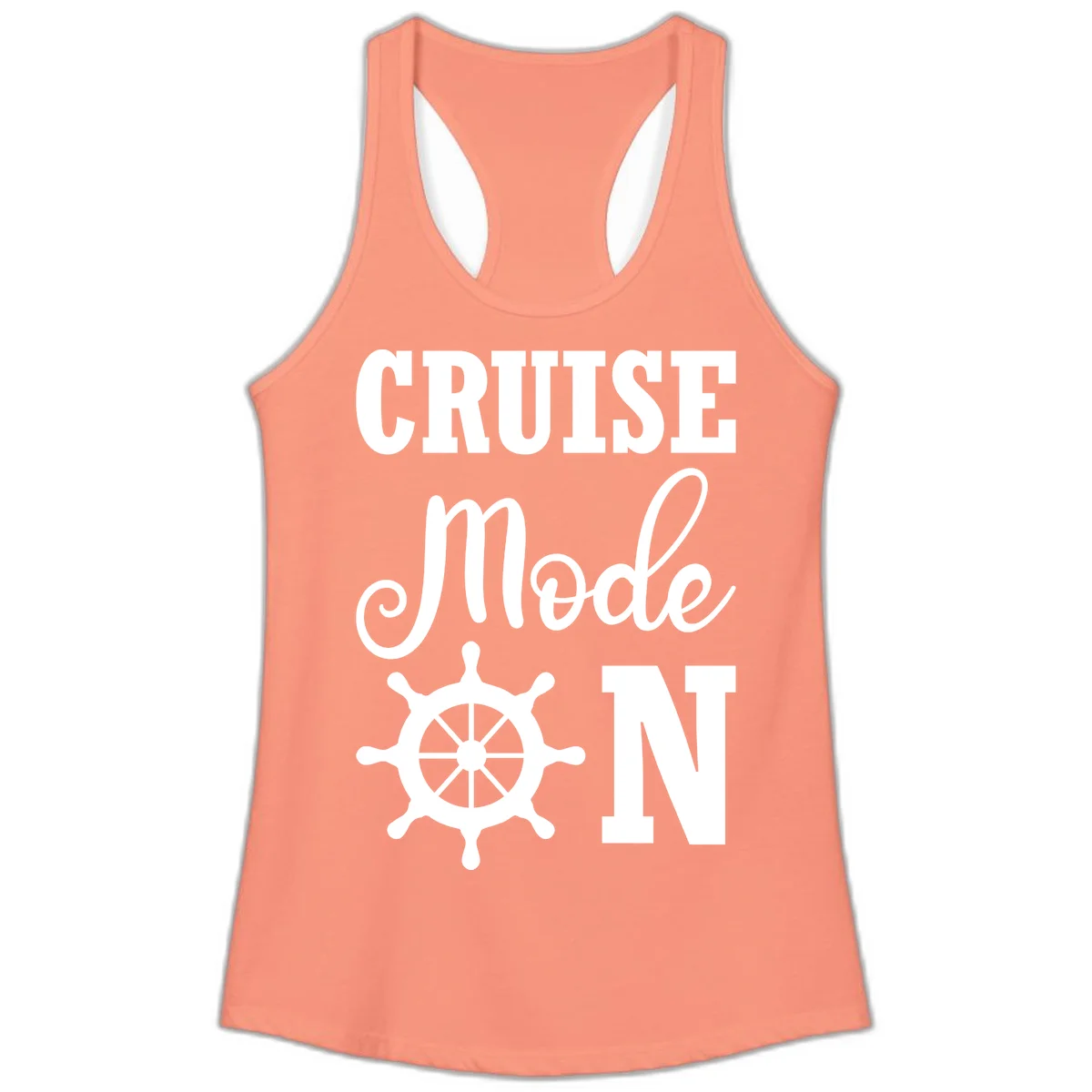 Cruise Mode Ship Wheel Ladies Racerback Tank in Solid Light Orange