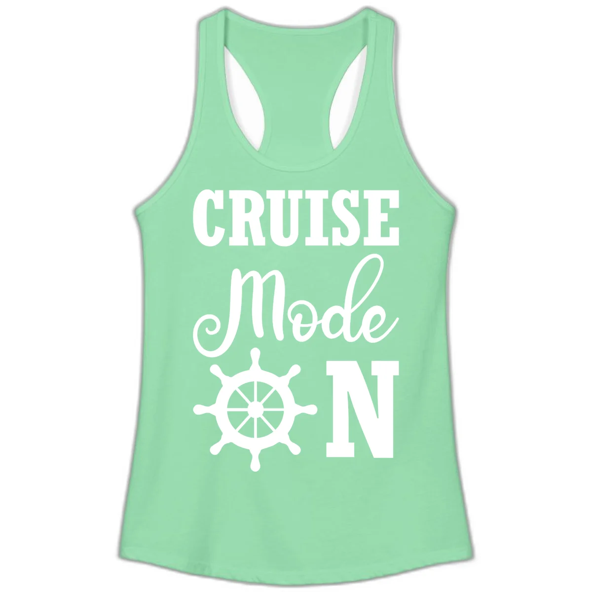 Cruise Mode Ship Wheel Ladies Racerback Tank in Solid Mint