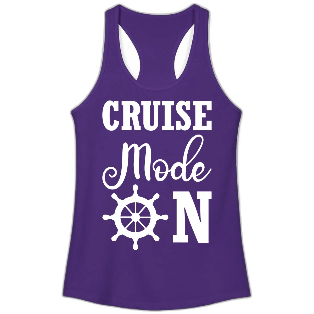 Cruise Mode Ship Wheel Ladies Racerback Tank in Solid Purple Rush