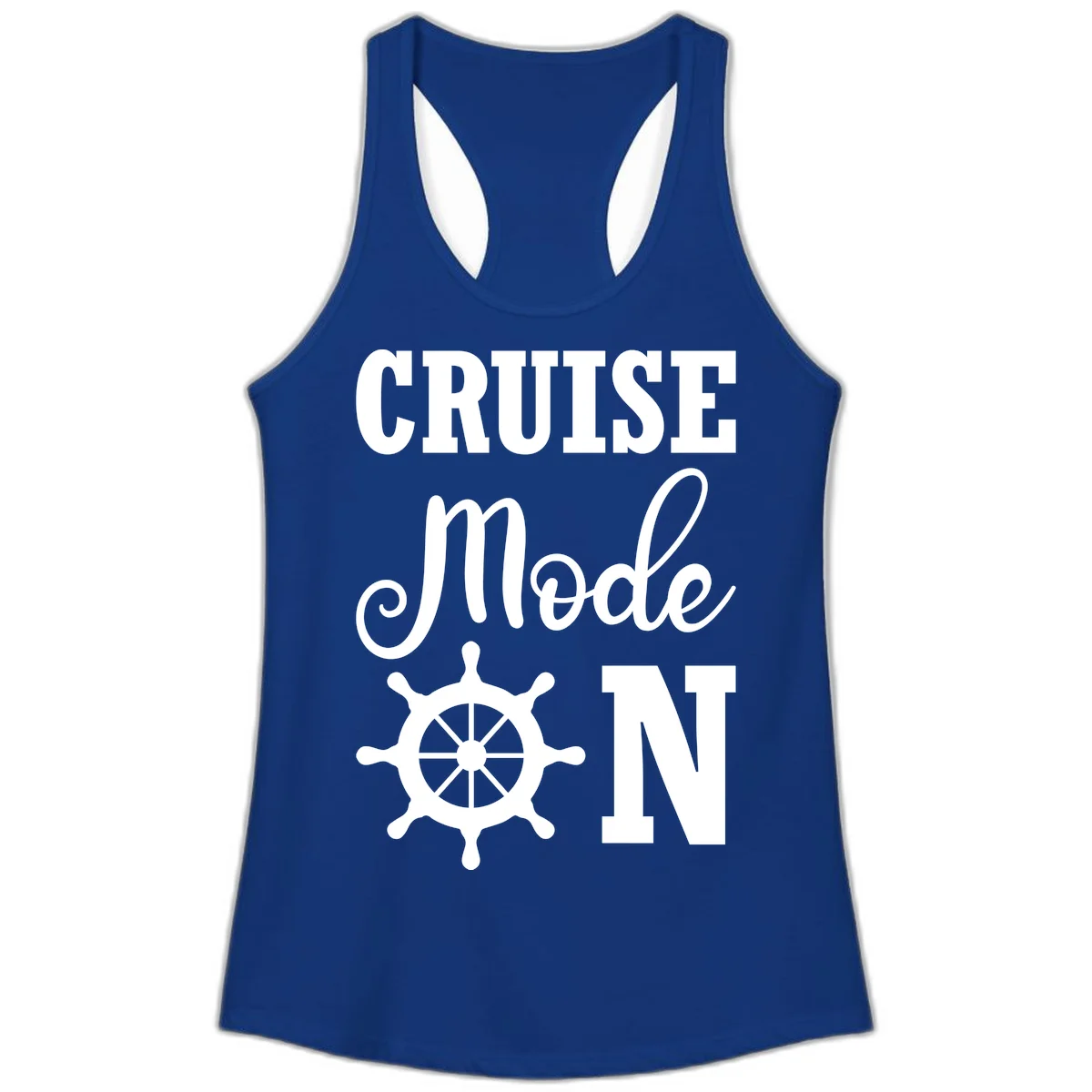 Cruise Mode Ship Wheel Ladies Racerback Tank in Solid Royal