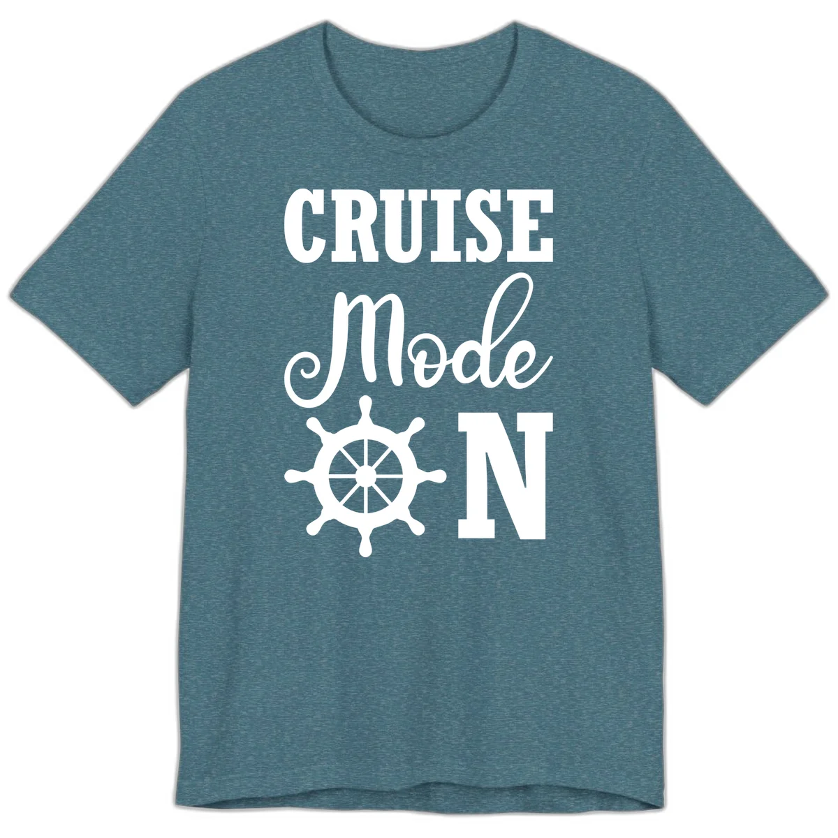 Cruise Mode Ship Wheel Premium Vacation Tee in Heather Deep Teal