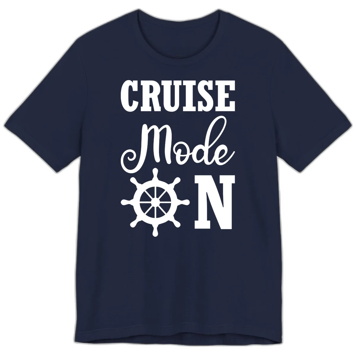 Cruise Mode Ship Wheel Premium Vacation Tee in Navy