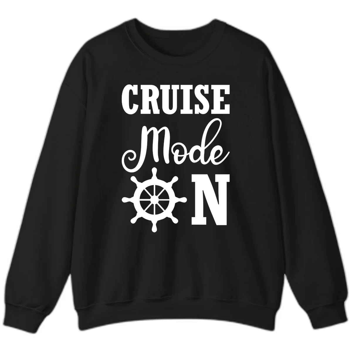 Cruise Mode Ship Wheel Crewneck Sweatshirt in Black