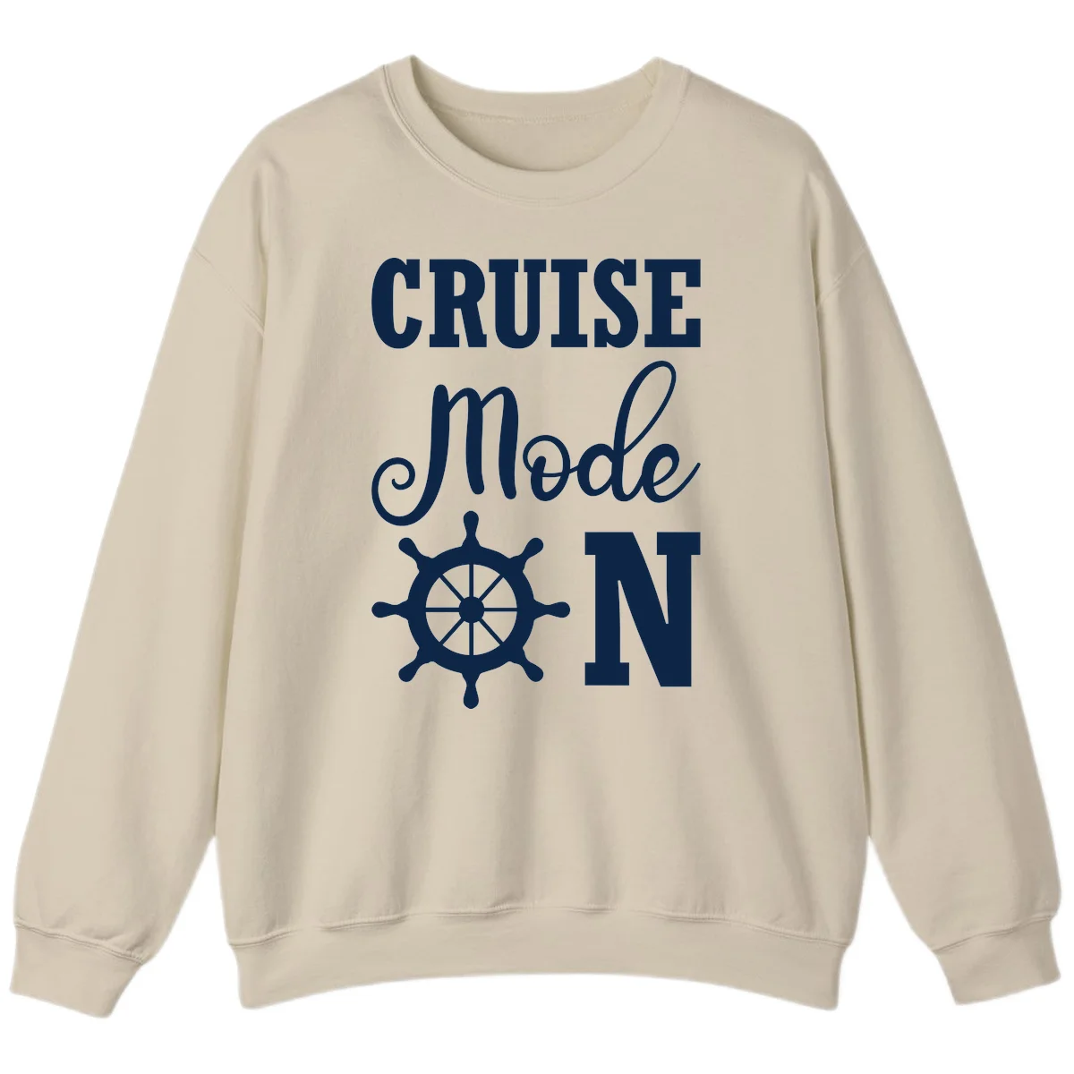 Cruise Mode Ship Wheel Crewneck Sweatshirt in Sand