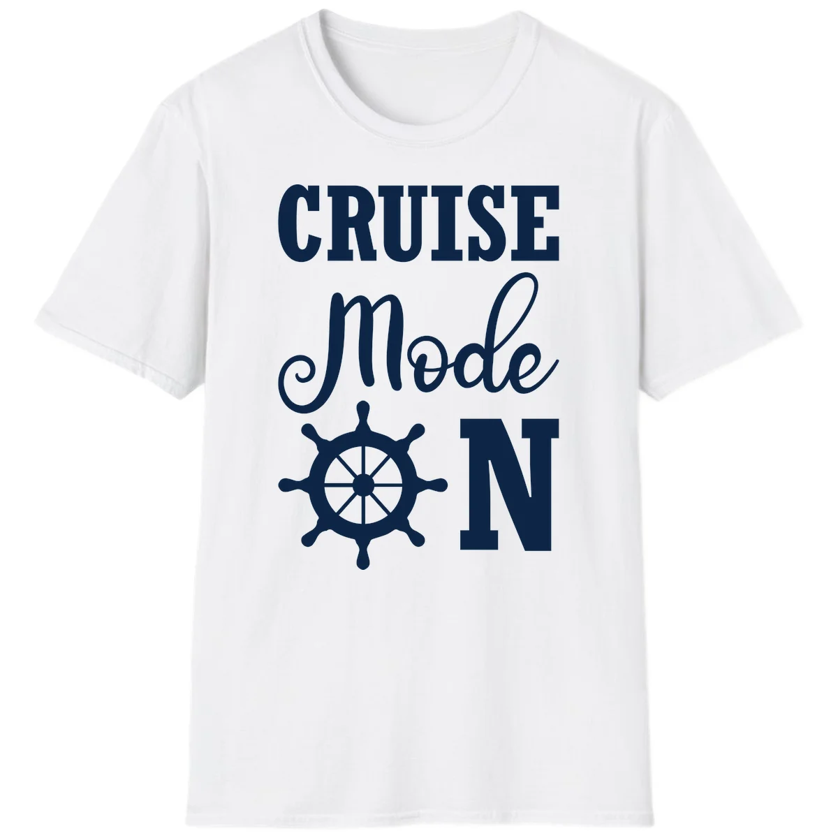 Cruise Mode Ship Wheel Nautical Vacation T-Shirt in White