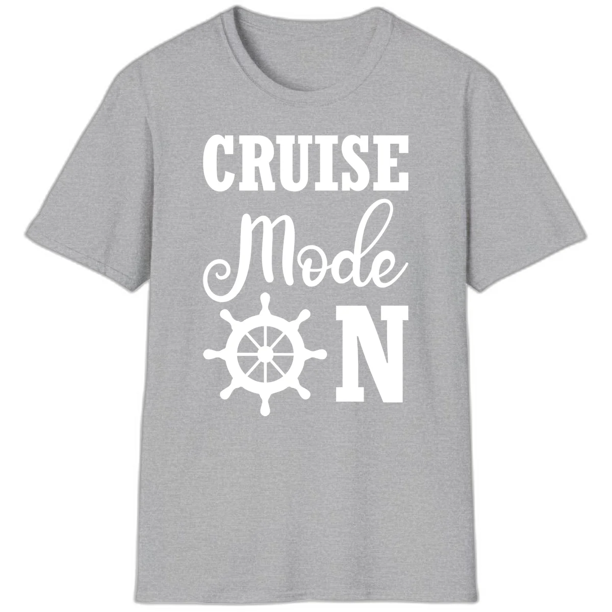 Cruise Mode Ship Wheel Nautical Vacation T-Shirt in Sport Grey