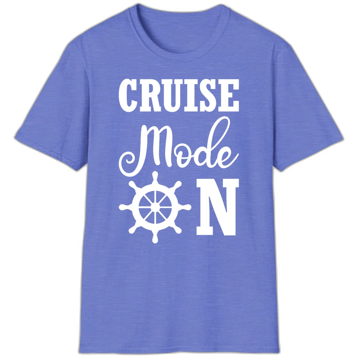 Cruise Mode Ship Wheel Nautical Vacation T-Shirt in Heather Royal