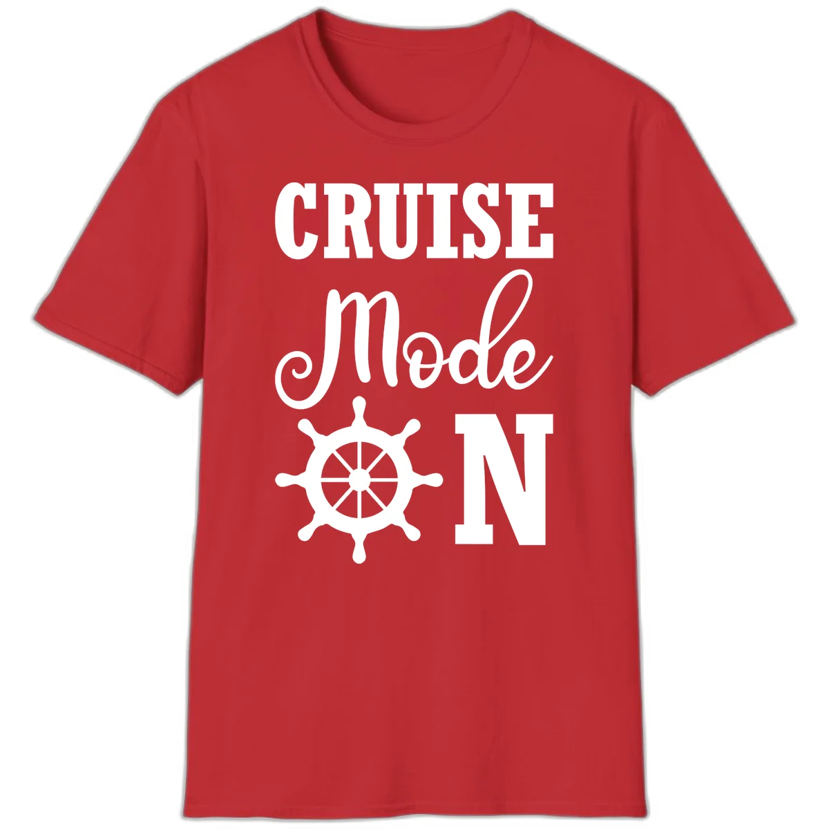 Cruise Mode Ship Wheel Nautical Vacation T-Shirt in Red