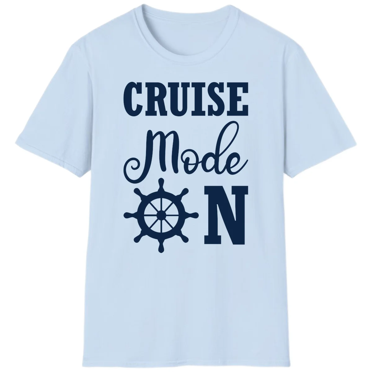 Cruise Mode Ship Wheel Nautical Vacation T-Shirt in Light Blue