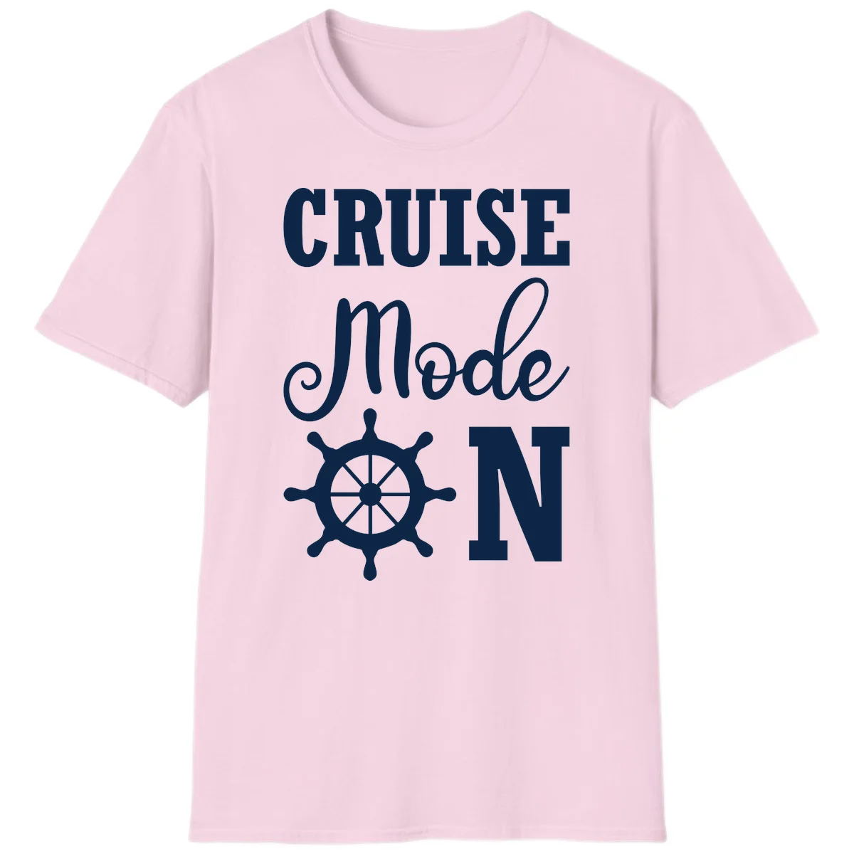 Cruise Mode Ship Wheel Nautical Vacation T-Shirt in Light Pink