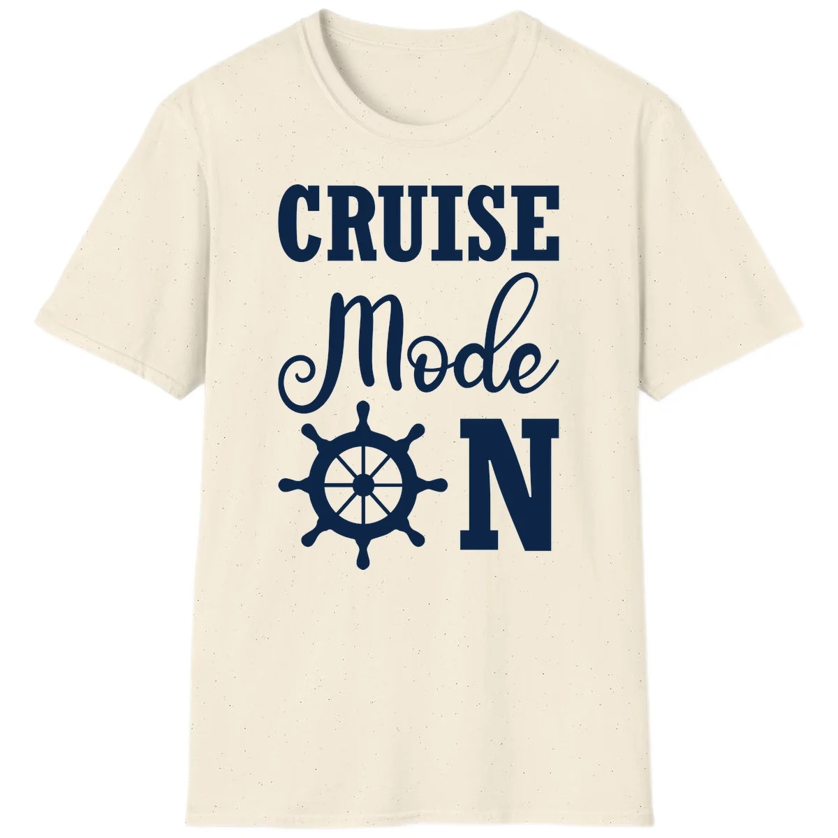Cruise Mode Ship Wheel Nautical Vacation T-Shirt in Natural