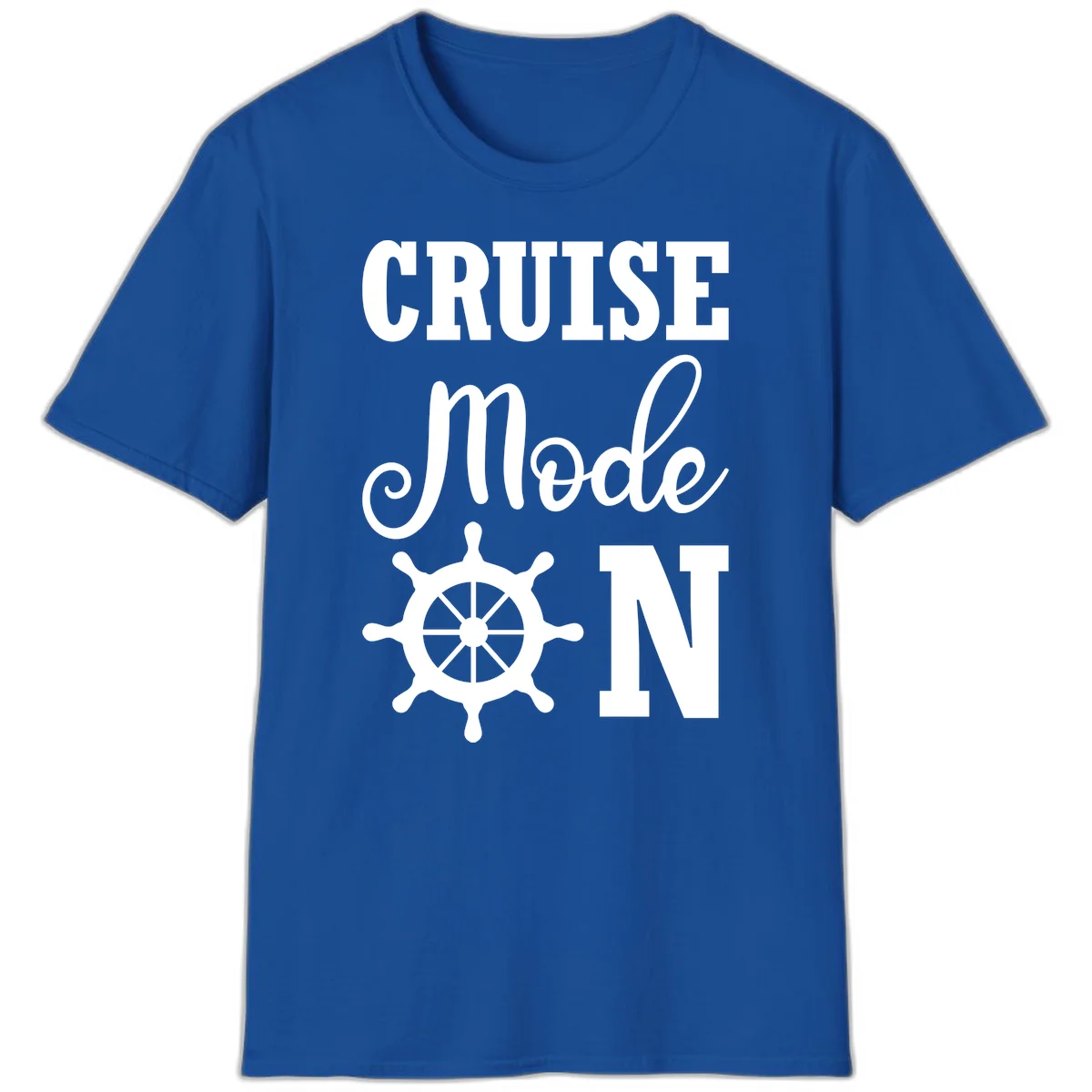 Cruise Mode Ship Wheel Nautical Vacation T-Shirt in Royal