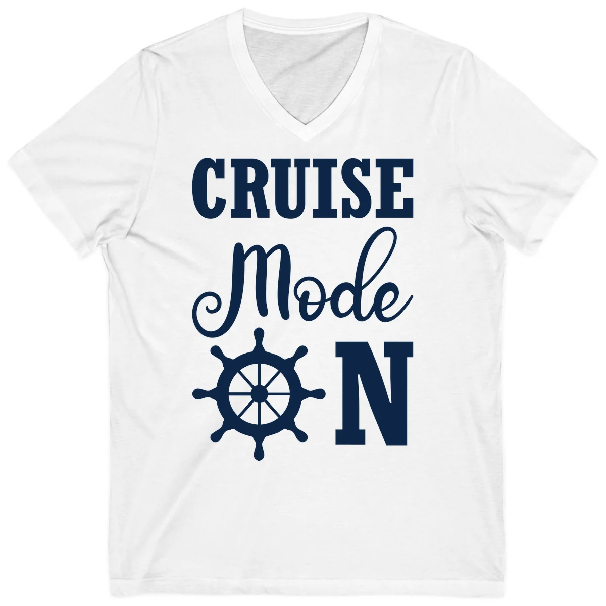 Cruise Mode Ship Wheel V-Neck T-Shirt in White