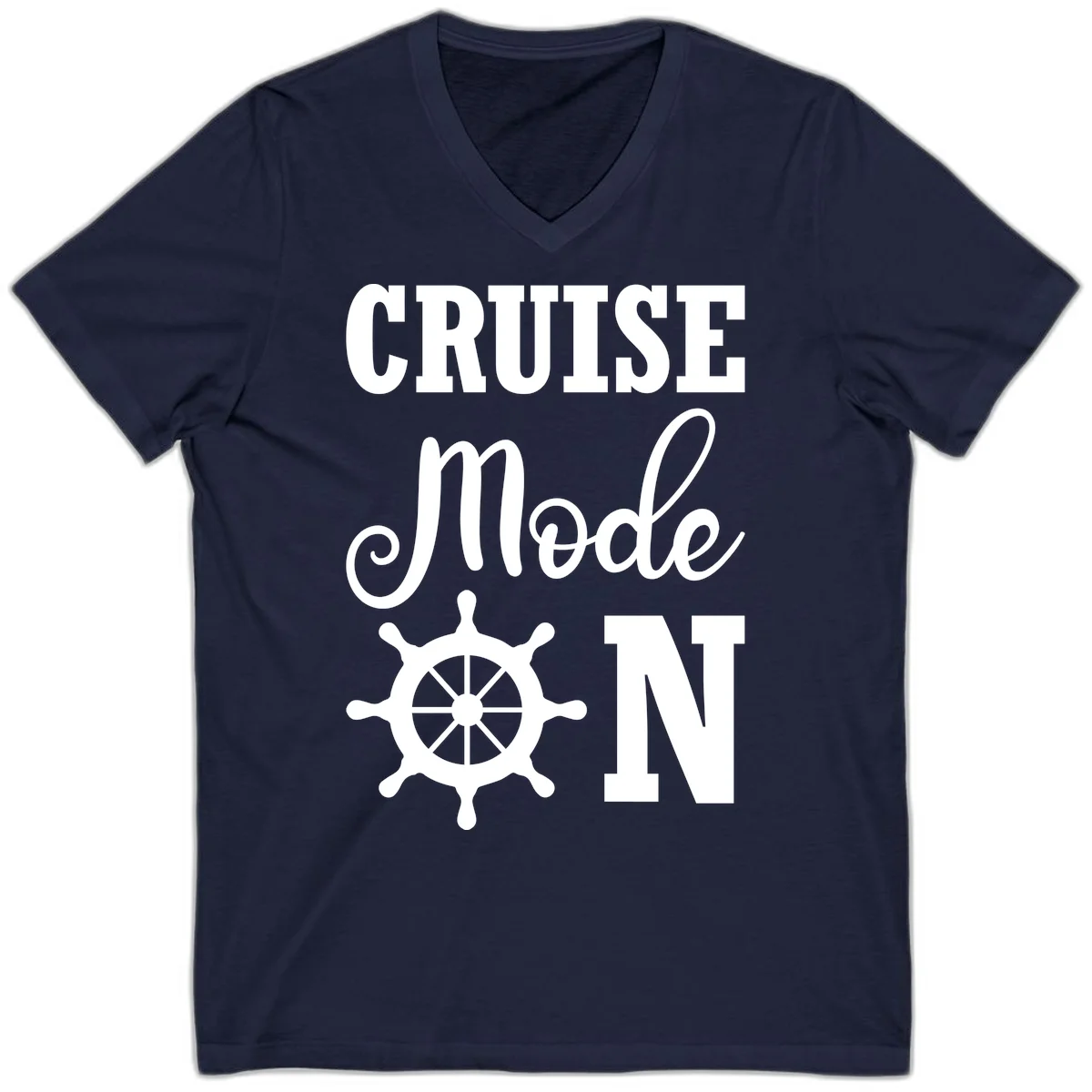 Cruise Mode Ship Wheel V-Neck T-Shirt in Navy