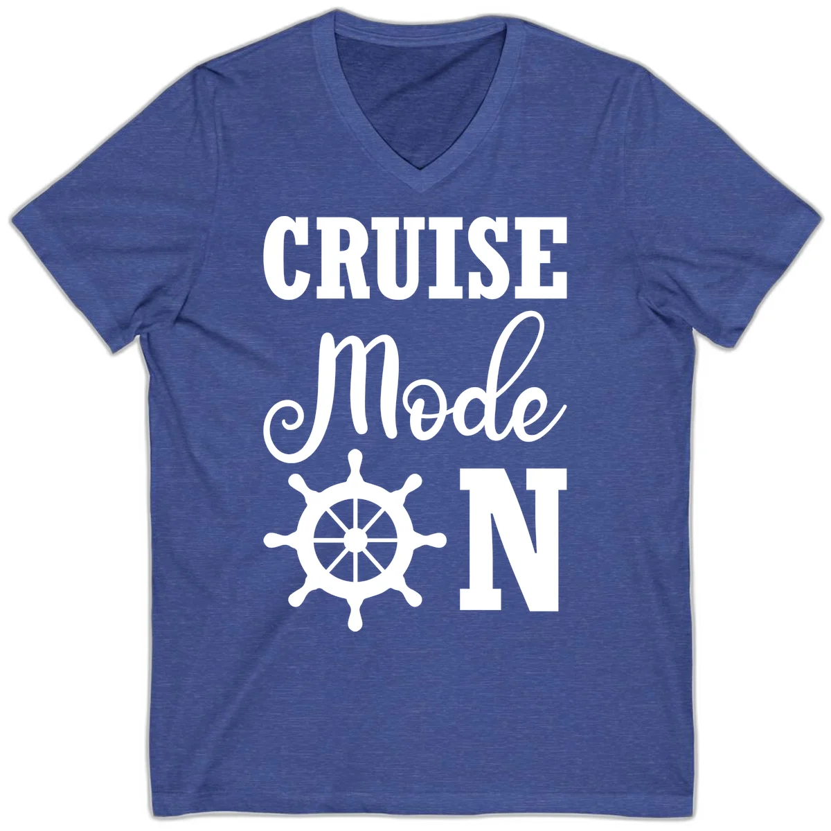 Cruise Mode Ship Wheel V-Neck T-Shirt in Heather True Royal