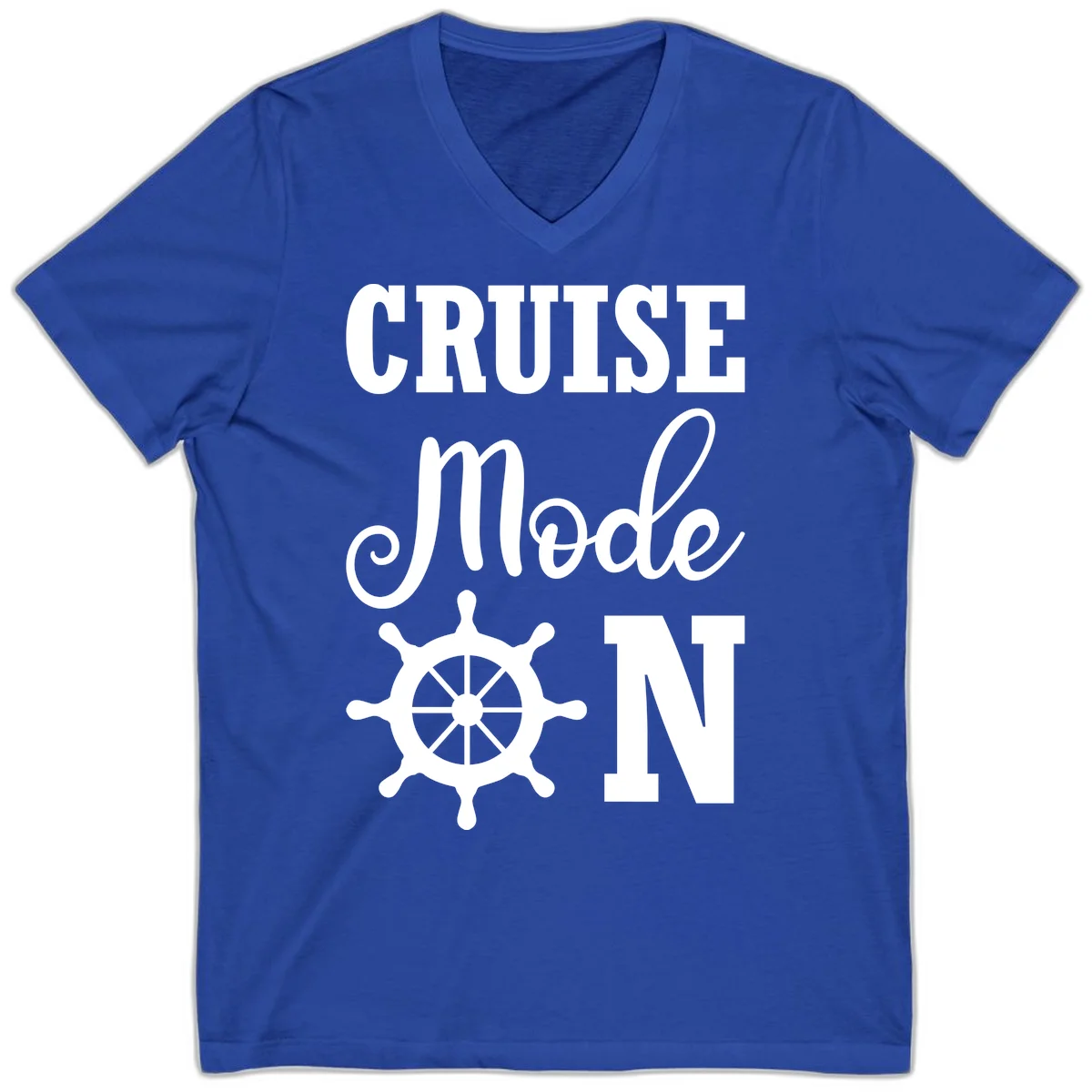Cruise Mode Ship Wheel V-Neck T-Shirt in True Royal