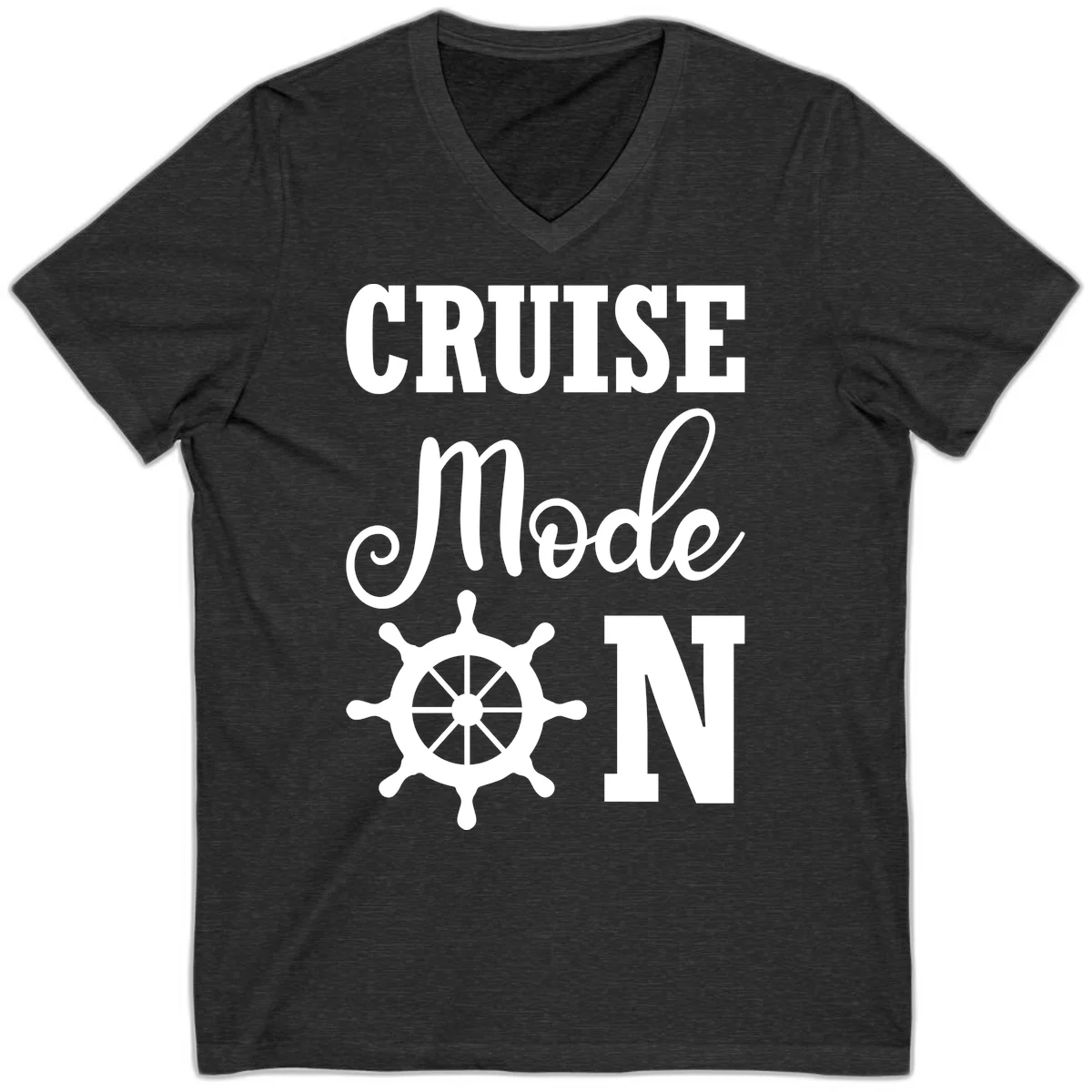 Cruise Mode Ship Wheel V-Neck T-Shirt in Dark Grey Heather