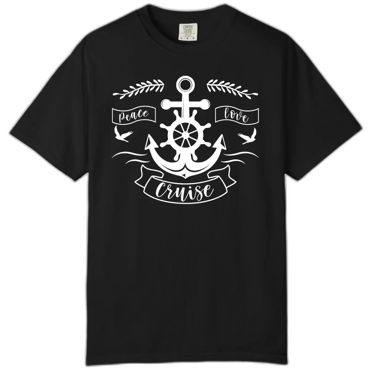 Peace Love Cruise Anchor Comfort Color T-Shirt in Black