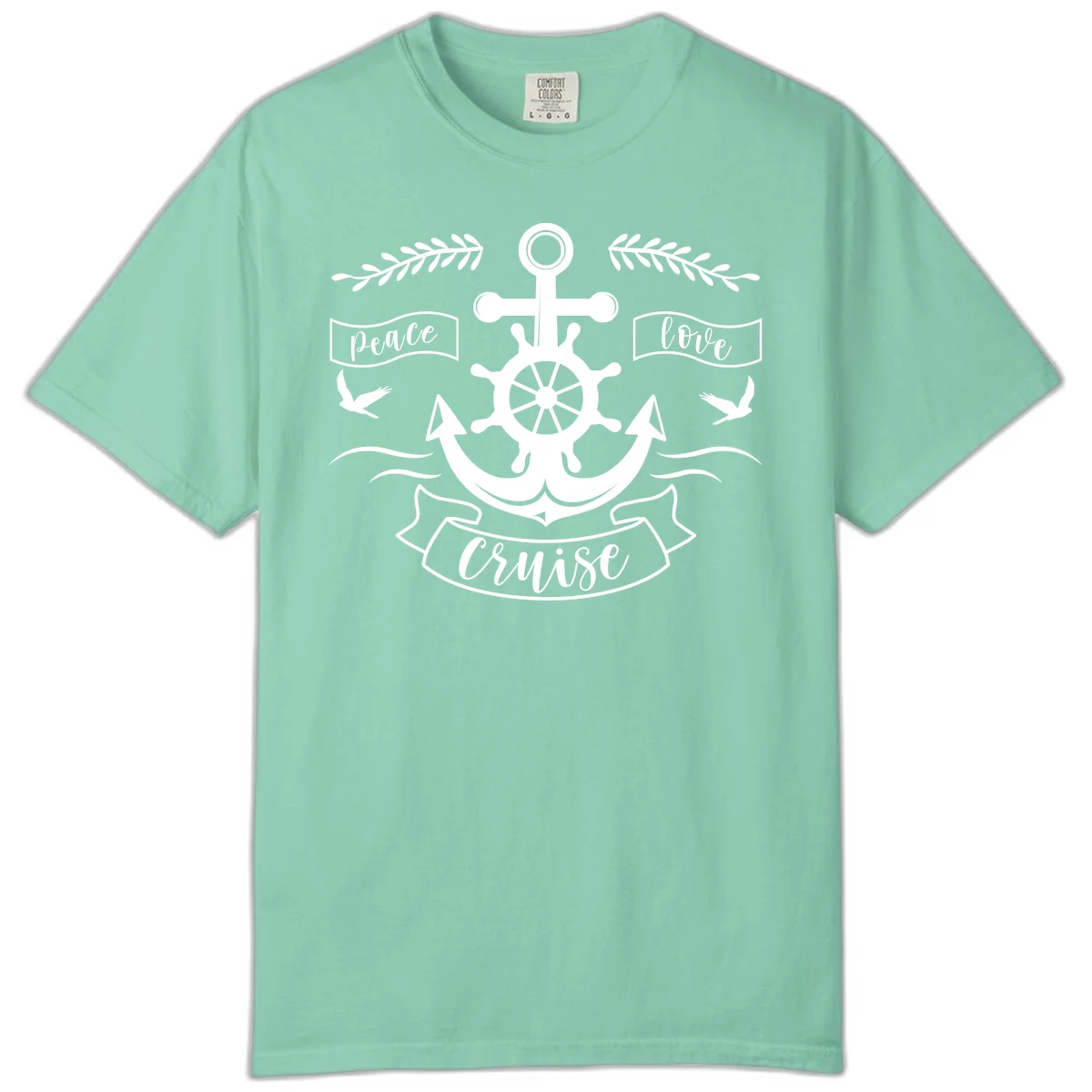 Peace Love Cruise Anchor Comfort Color T-Shirt in Island Reef
