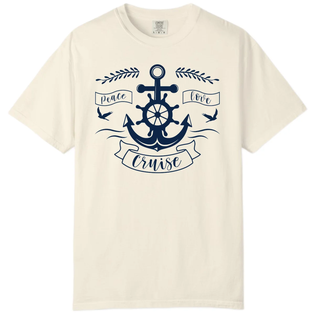 Peace Love Cruise Anchor Comfort Color T-Shirt in Ivory