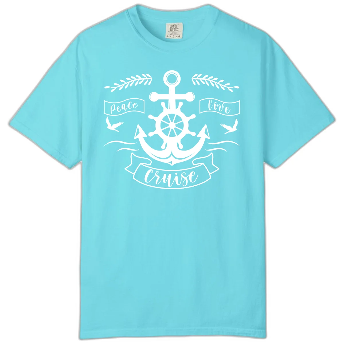 Peace Love Cruise Anchor Comfort Color T-Shirt in Lagoon Blue