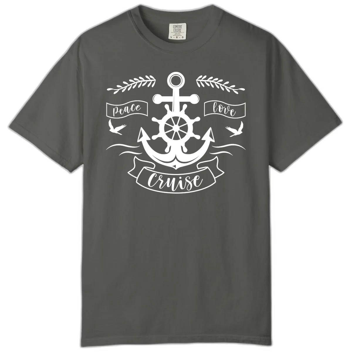 Peace Love Cruise Anchor Comfort Color T-Shirt in Pepper