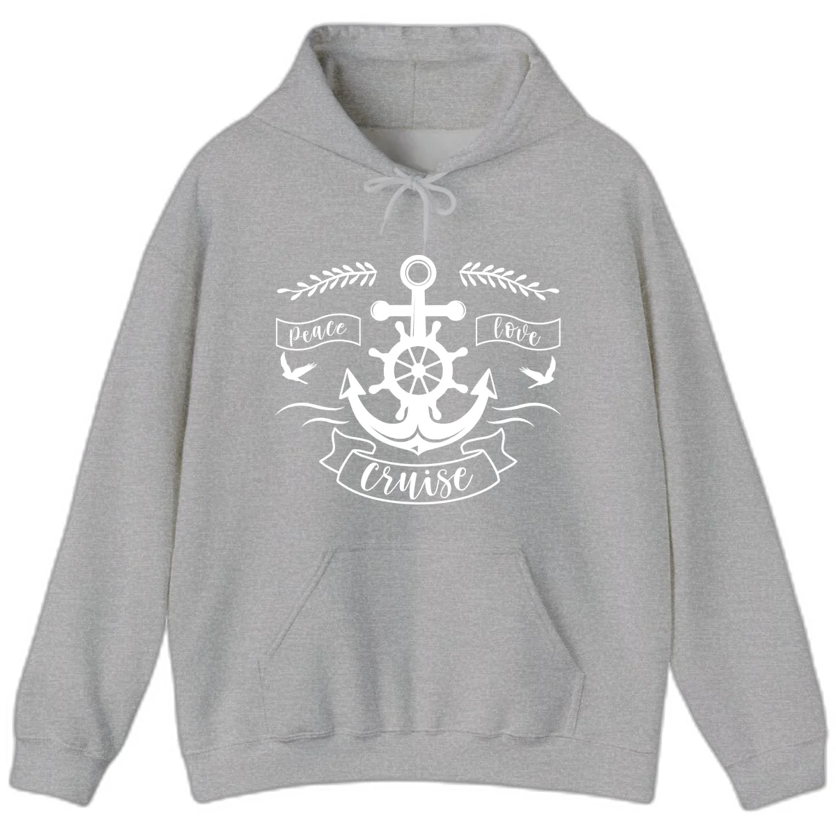 Peace Love Cruise Anchor Hoodie in Sport Grey