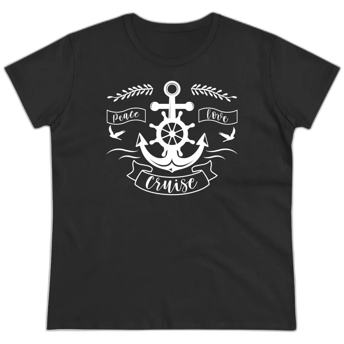 Peace Love Cruise Anchor Ladies Cruise Tee in Black