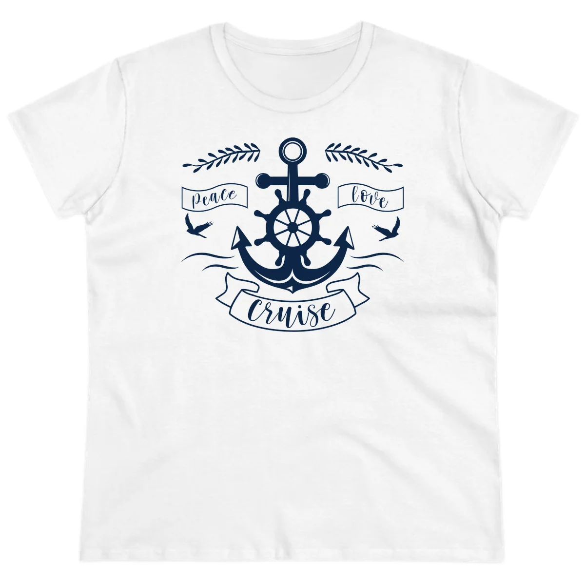 Peace Love Cruise Anchor Ladies Cruise Tee in White
