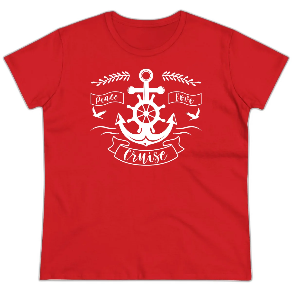 Peace Love Cruise Anchor Ladies Cruise Tee in Red