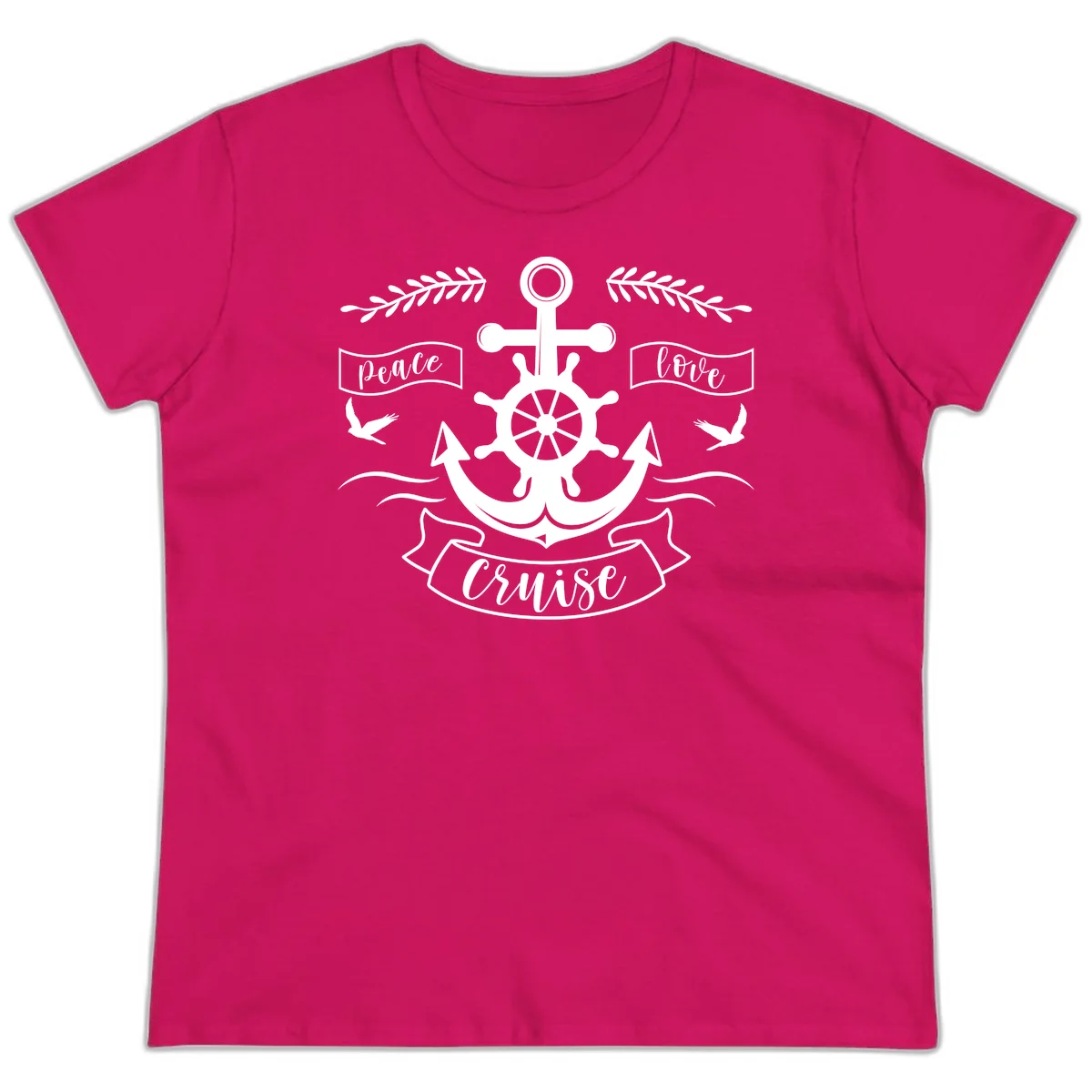 Peace Love Cruise Anchor Ladies Cruise Tee in Heliconia