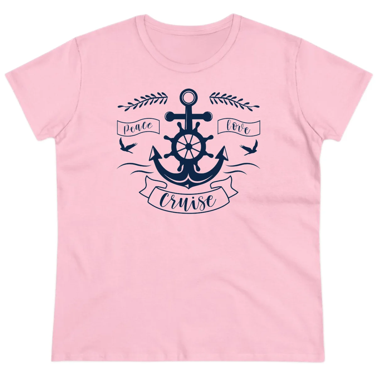 Peace Love Cruise Anchor Ladies Cruise Tee in Light Pink