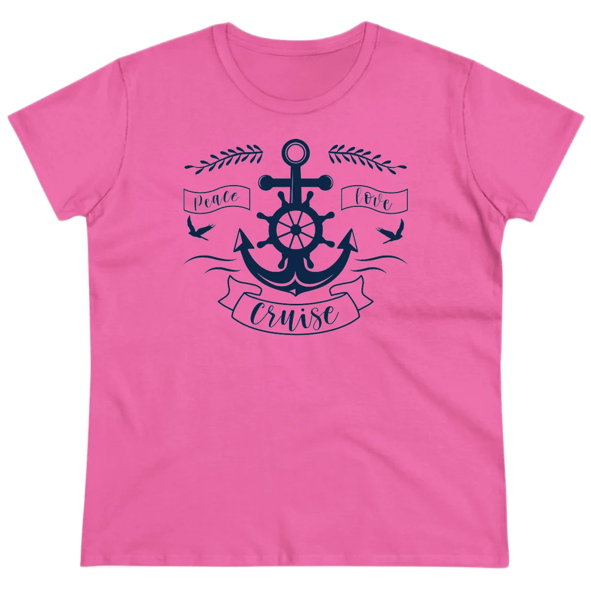Peace Love Cruise Anchor Ladies Cruise Tee in Azalea