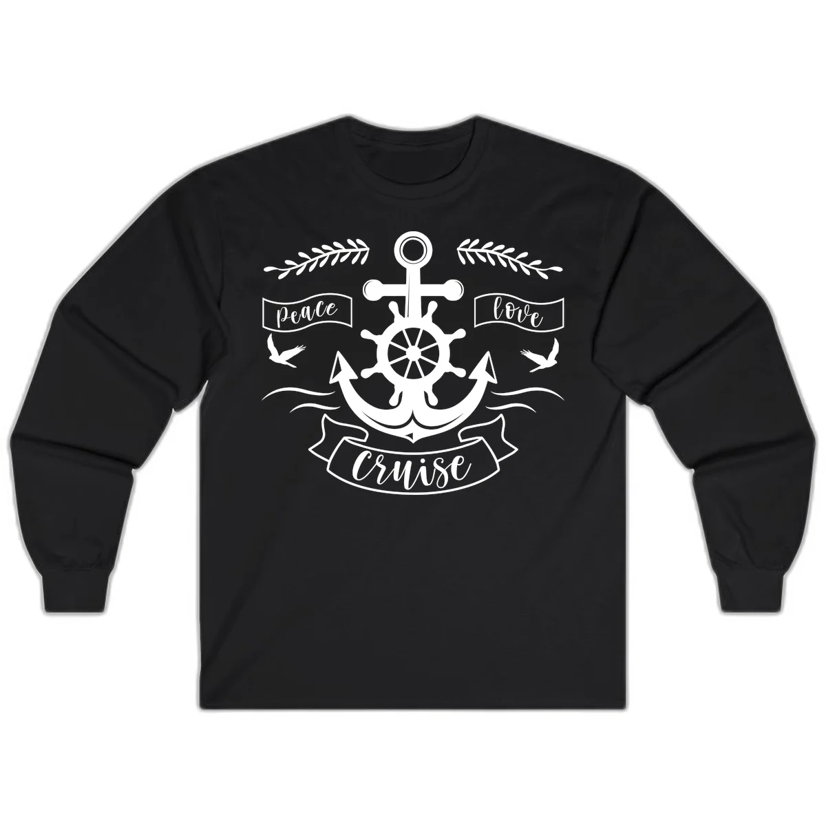 Peace Love Cruise Anchor Long Sleeve Shirt in Black