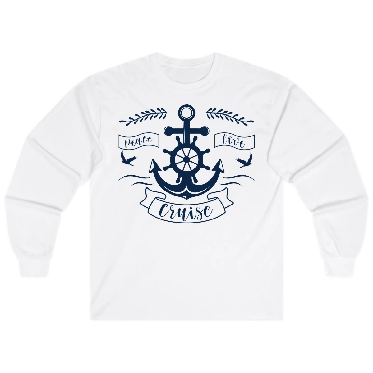 Peace Love Cruise Anchor Long Sleeve Shirt in White