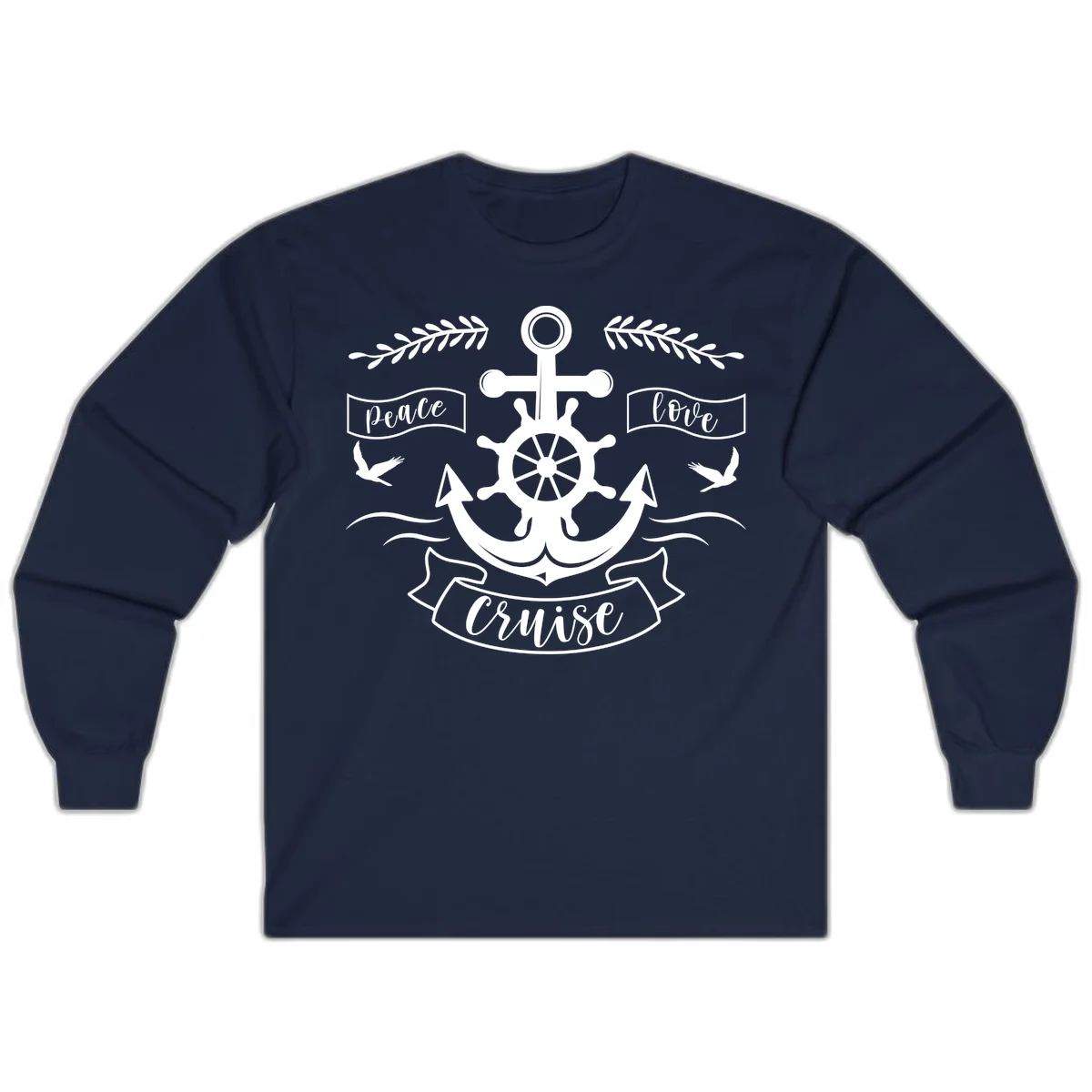 Peace Love Cruise Anchor Long Sleeve Shirt in Navy